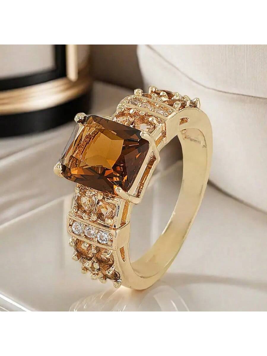 Luxury 14Luxury 14K Yellow GoldPlatedK Yellow Gold Plated Square Cubic Zirconia Ring 