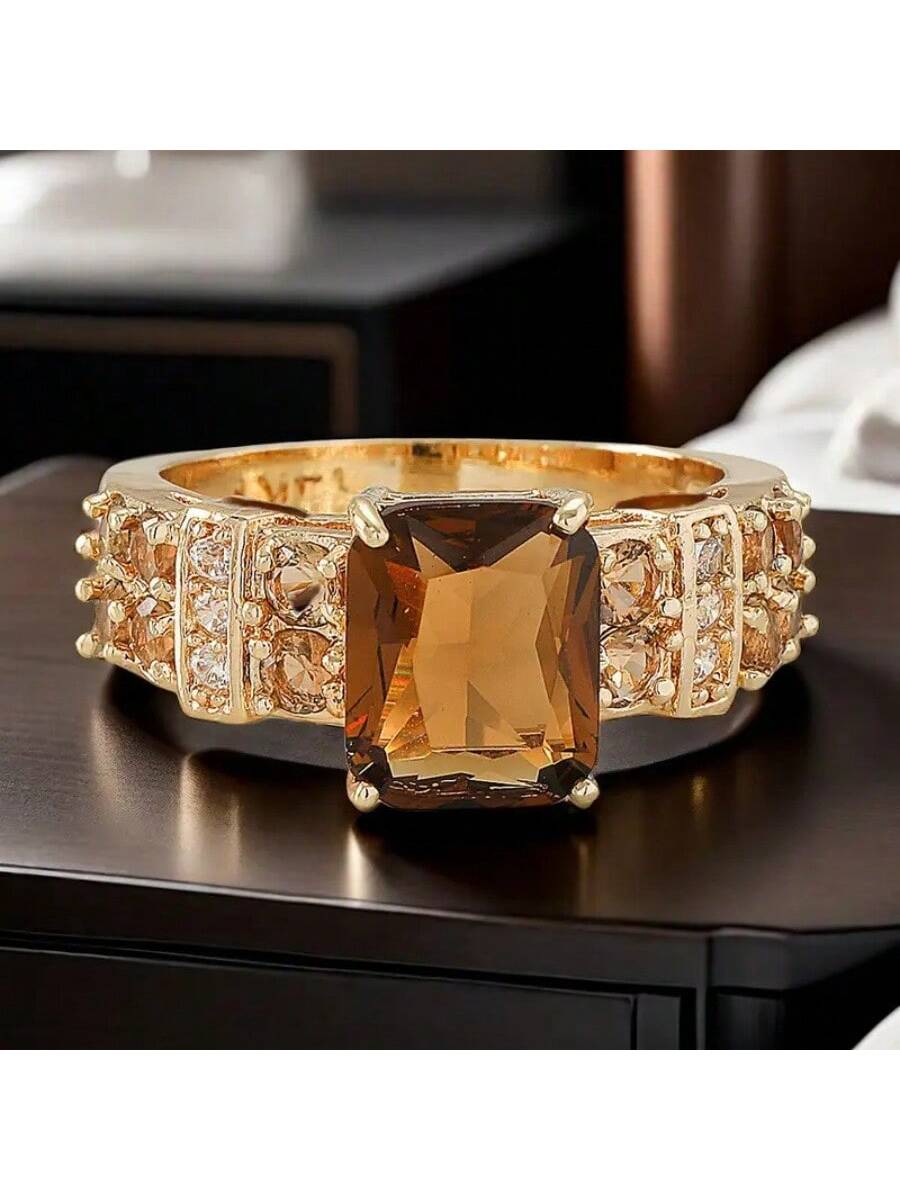 Luxury 14Luxury 14K Yellow GoldPlatedK Yellow Gold Plated Square Cubic Zirconia Ring 