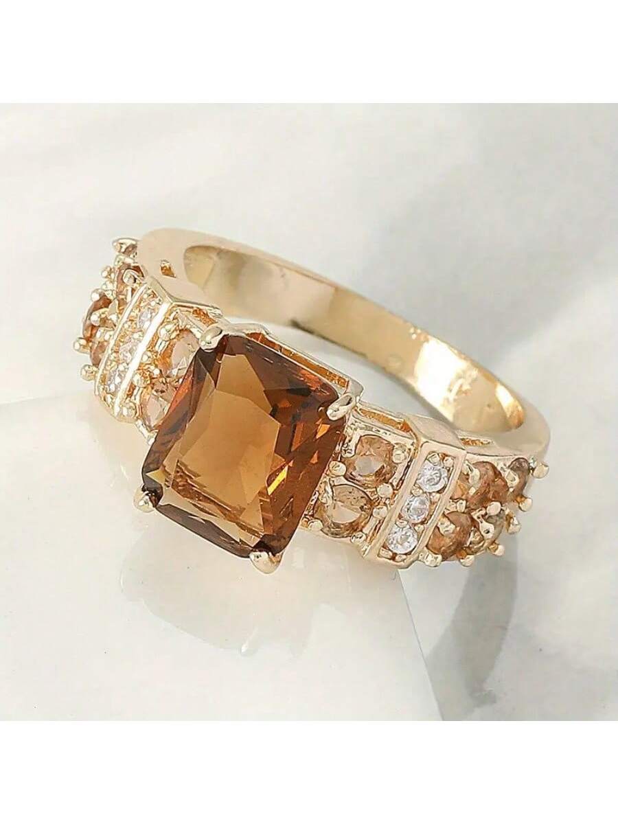 Luxury 14Luxury 14K Yellow GoldPlatedK Yellow Gold Plated Square Cubic Zirconia Ring 