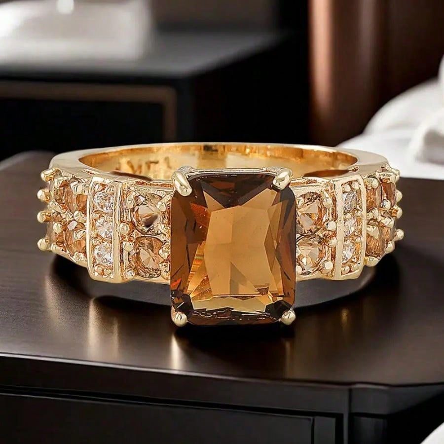 Luxury 14Luxury 14K Yellow GoldPlatedK Yellow Gold Plated Square Cubic Zirconia Ring 