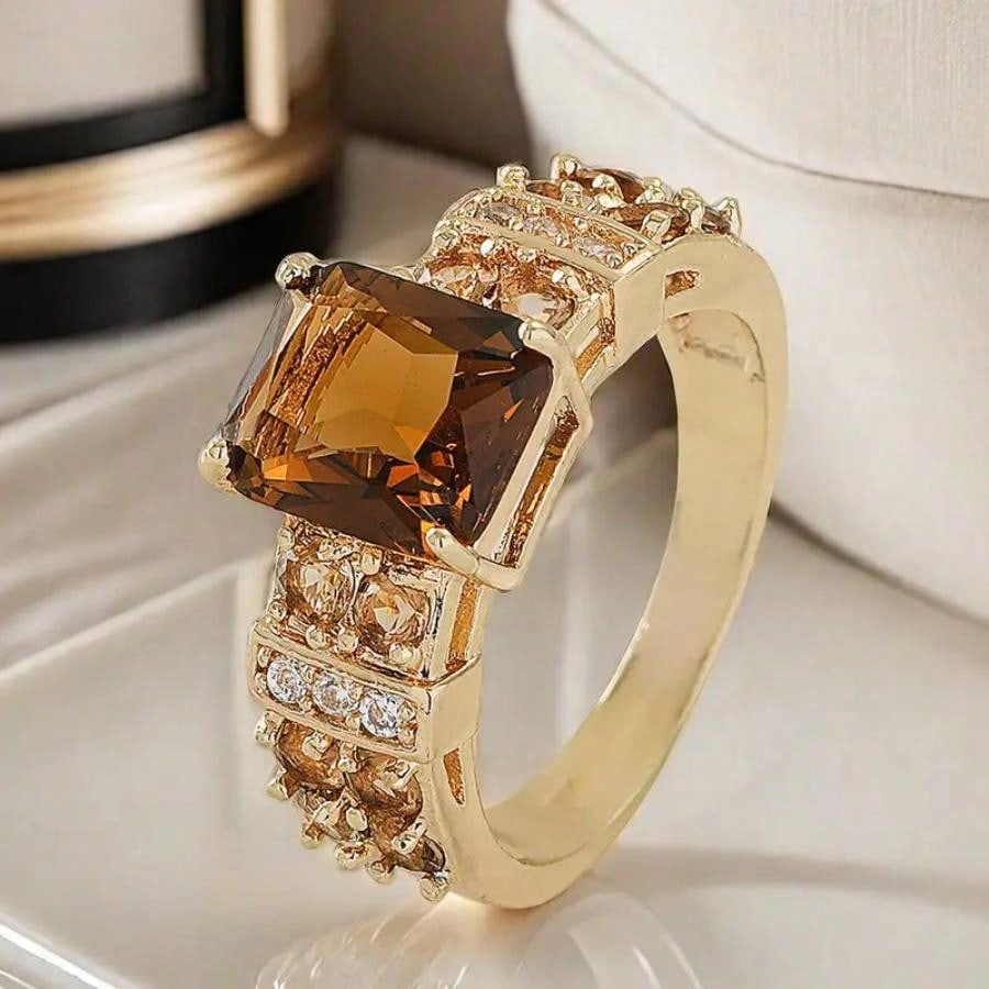 Luxury 14Luxury 14K Yellow GoldPlatedK Yellow Gold Plated Square Cubic Zirconia Ring 